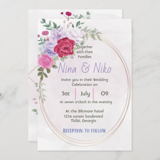 Einfaches elegantes Blumendesign Einladung (Vorne/Hinten)