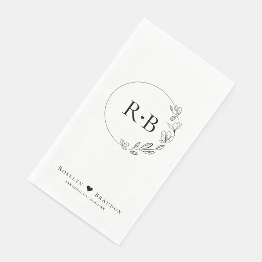 Einfaches elegantes Blumenkraut-Monogramm Serviette (Ecke)