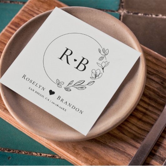 Einfaches elegantes Blumenkraut-Monogramm Serviette