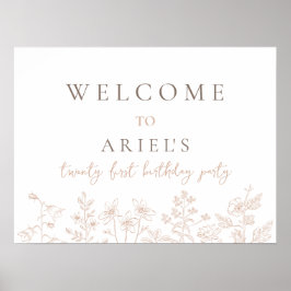 Einfaches, elegantes Blumenschild zum 21. Geburtst Poster