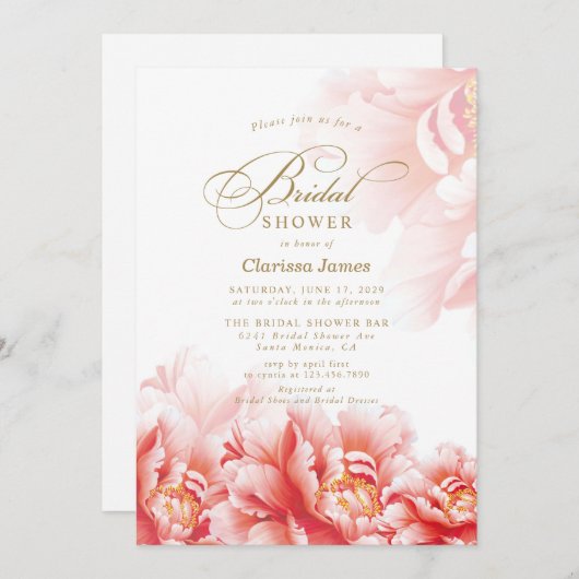 Einfaches elegantes Blush Floral Gold Brautparty Einladung (Vorne/Hinten)