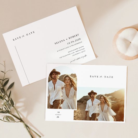 Einfaches elegantes Boho-Foto Hochzeit Sichern Sie Einladung