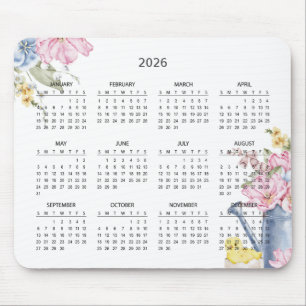 Einfaches Elegantes Botanisches 2026-Kalender   Ma Mousepad