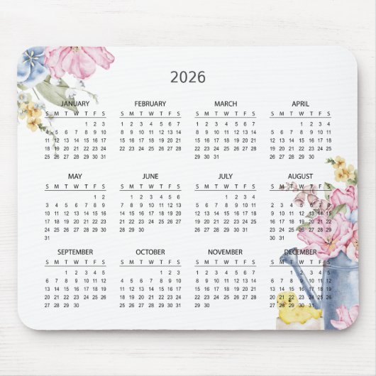 Einfaches Elegantes Botanisches 2026-Kalender | Ma Mousepad (Vorne)