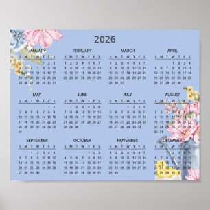 Einfaches Elegantes Botanisches Blumenkalender 202 Poster