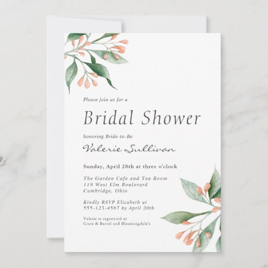 Einfaches elegantes botanisches Brautparty Einladung (Vorderseite)