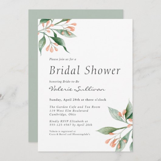 Einfaches elegantes botanisches Brautparty Einladung (Vorne/Hinten)