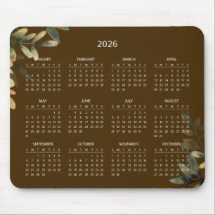 Einfaches elegantes botanisches Kalender 2026 Ma Mousepad