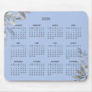 Einfaches elegantes botanisches Kalender 2026 Ma Mousepad