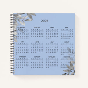 Einfaches elegantes botanisches Kalender 2026 Notizblock