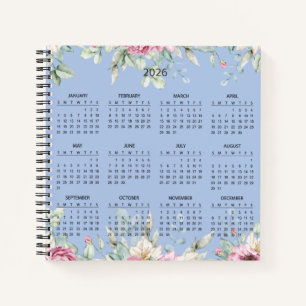 Einfaches Elegantes Botanisches Kalender 2026    Notizblock