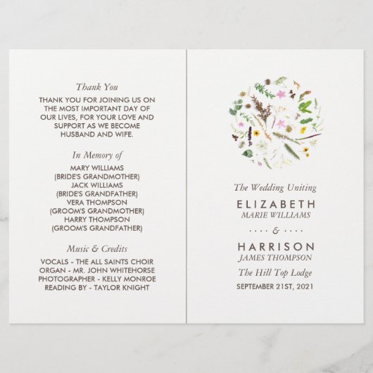 Einfaches elegantes botanisches Wildprogramm zur B (Vorderseite)