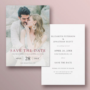Einfaches elegantes Burgundy Custom Foto Wedding Save The Date