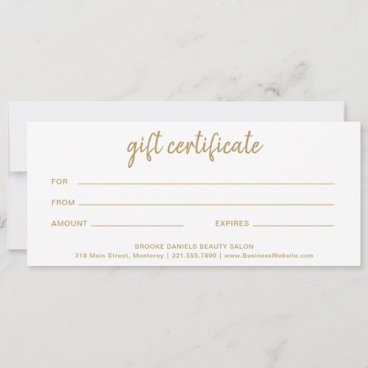 Einfaches elegantes Business Gold-Geschenkgutschei (Rückseite)