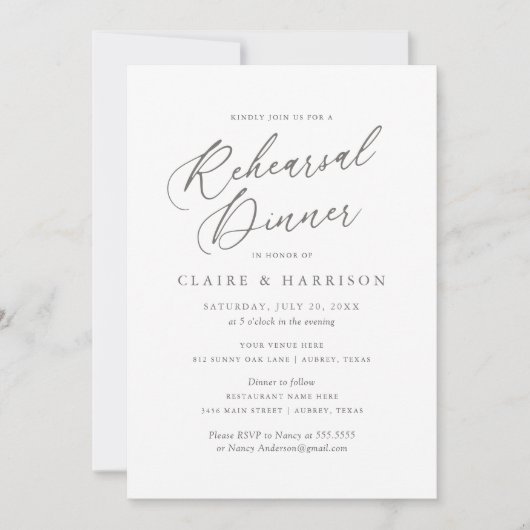 Einfaches elegantes Calligrafy Probe Dinner Invita Einladung (Vorderseite)