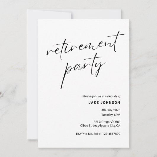 Einfaches elegantes Calligrafy Script Retirement-P Einladung (Vorderseite)