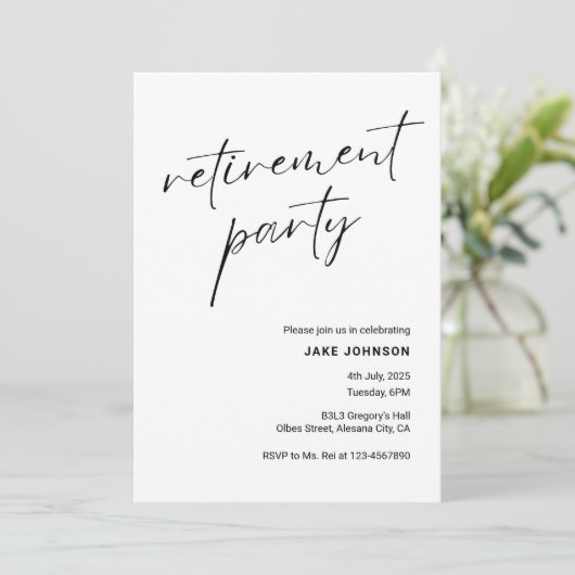 Einfaches elegantes Calligrafy Script Retirement-P Einladung (Stehend Vorderseite)