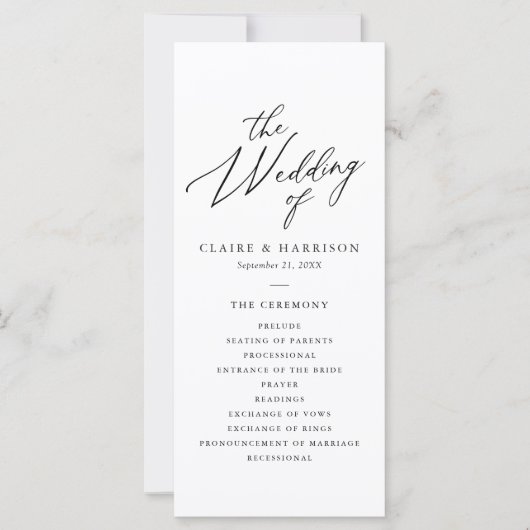 Einfaches elegantes Calligraphy 4x9-Hochzeitsprogr (Vorderseite)