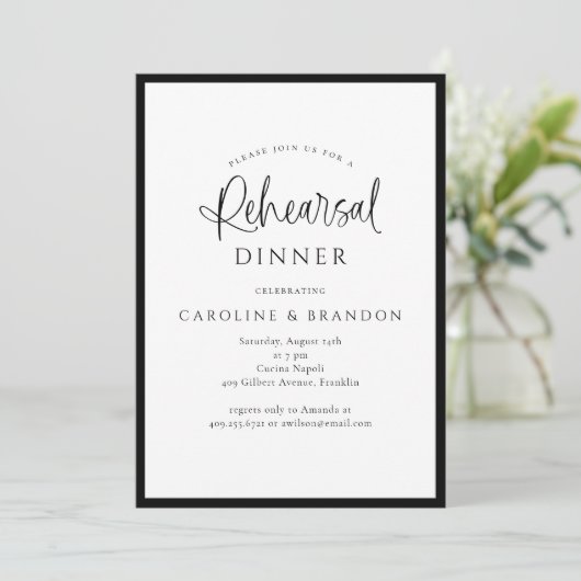 Einfaches elegantes Calligraphy Script Probe Dinne Einladung (Stehend Vorderseite)