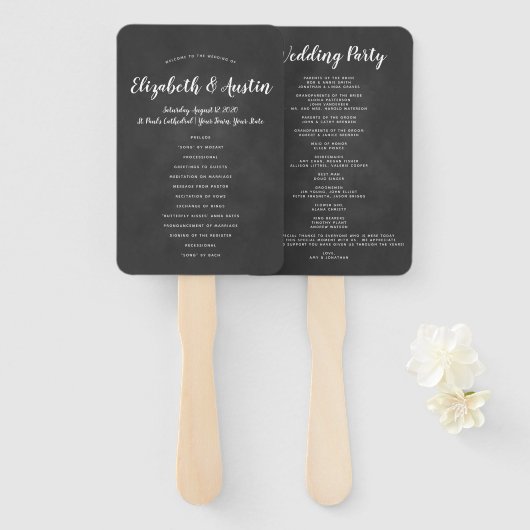 Einfaches elegantes Chalkboard-Hochzeitsprogramm Fächer (Vorne und Hinten)