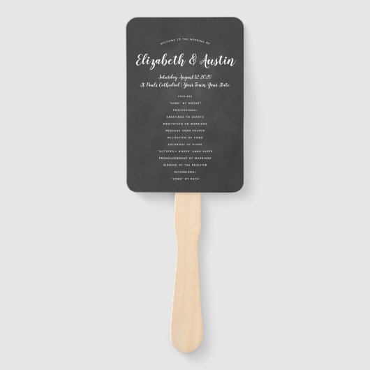 Einfaches elegantes Chalkboard-Hochzeitsprogramm Fächer (Vorderseite)