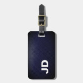 Einfaches elegantes Dakr Blue Linen White Monogram Gepäckanhänger (Vorderseite vertikal)