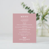 Einfaches, elegantes Dusty Rose Wedding Menu (Stehend Vorderseite)
