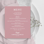 Einfaches, elegantes Dusty Rose Wedding Menu Flyer<br><div class="desc">Ein ausgezeichneter Wert, ein Dinner-Menü für staubige Rose, gedruckt auf dünnem, ungestrichenem Papier mit einem Gewicht von 80 lb, bietet Ihnen die Speisekarte in schick weißer Schrift. Ideal für einen modernen Hochzeitsempfang, ein Hochzeitsdinner, ein Jubiläum-Party oder ein besonderes Probe mit einem Dinner. Maßen 4.5" x 5.6", aber Sie können aus...</div>