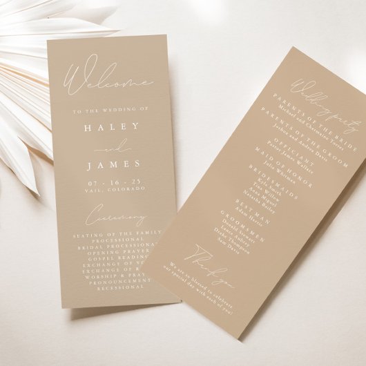 Einfaches elegantes Dusty Taupe Hochzeitsprogramm Menükarte