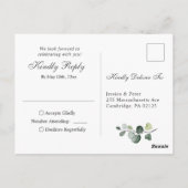 Einfaches elegantes Eucalyptus Watercolor Wedding  Postkarte (Rückseite)