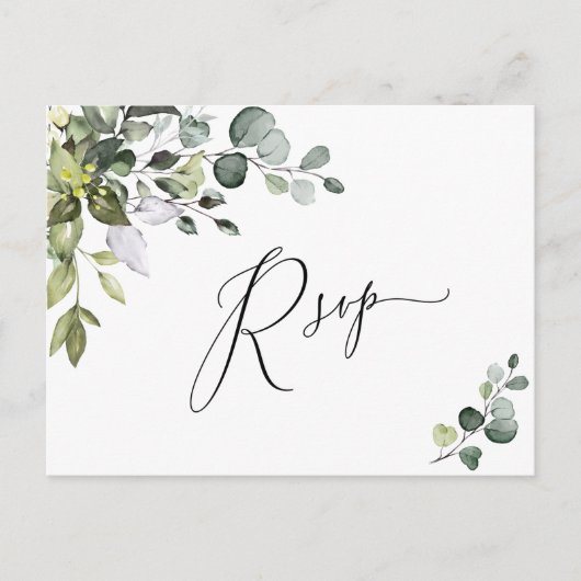 Einfaches elegantes Eucalyptus Watercolor Wedding  Postkarte (Vorderseite)