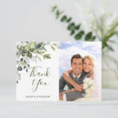 Einfaches elegantes Eukalyptus Greenery Wedding FO Dankeskarte (Stehend Vorderseite)