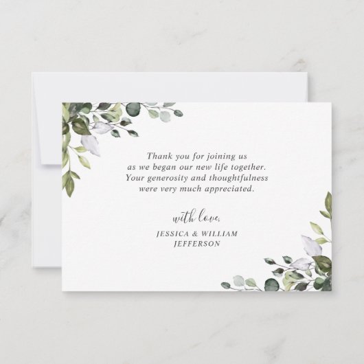 Einfaches elegantes Eukalyptus Greenery Wedding FO Dankeskarte (Rückseite)