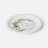 Einfaches, elegantes Eukalyptus Wedding Brautparty Pappteller (Schrägansicht)
