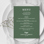 Einfaches elegantes Evergreen Wedding Menu<br><div class="desc">Eine preisgünstige, preisgünstige, immergrüne Speisekarte mit kulinarischen Köstlichkeiten in schicken weißen Schriften eignet sich hervorragend für einen modernen Hochzeitsempfang, ein Hochzeitsdinner, ein Jubiläum-Party oder ein besonderes Dinner. Maßnahmen 4, 5" x 5, 6" (oder wählen Sie aus 2 anderen Größen) auf 110 lb. Umschläge sind gegen Aufpreis erhältlich. Der Live-Design-Service kann...</div>