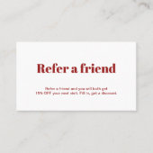 Einfaches elegantes, feines, weißes Rot-Salon Empfehlungskarte (Vorderseite)