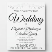 Einfaches elegantes Filigree White Wedding Willkom Fotoplatte (Vorderseite)