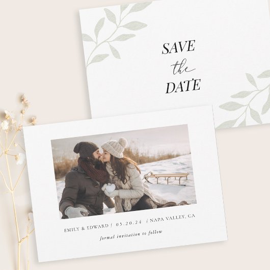 Einfaches elegantes Foliage-Foto Save the Date