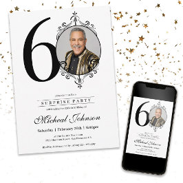 Einfaches elegantes Foto 60. Geburtstagsüberraschu Einladung