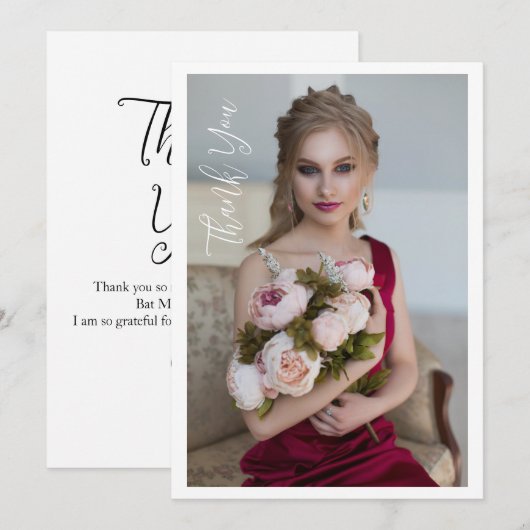 Einfaches elegantes Foto Bat Mitzvah Geburtstag Dankeskarte (Vorne/Hinten)