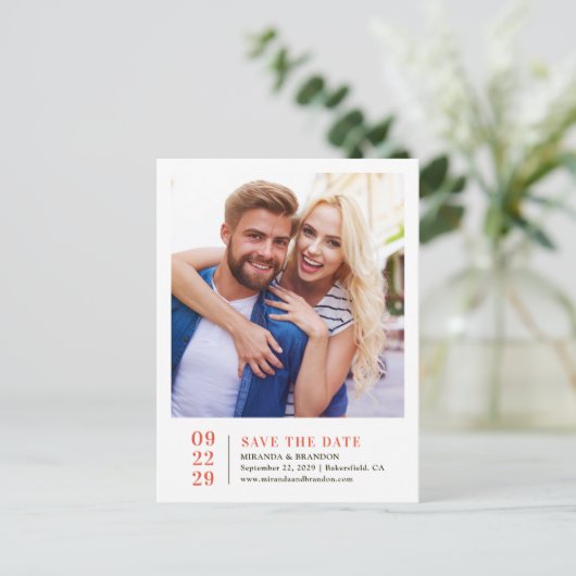 Einfaches elegantes Foto beim Hochfahren der Datum Ankündigungspostkarte (Stehend Vorderseite)