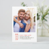 Einfaches elegantes Foto beim Hochfahren der Datum Save The Date (Stehend Vorderseite)