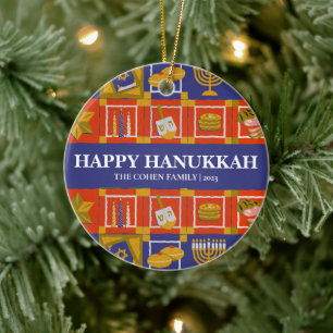 Einfaches elegantes Foto der Hanukkah-Familie Keramik Ornament
