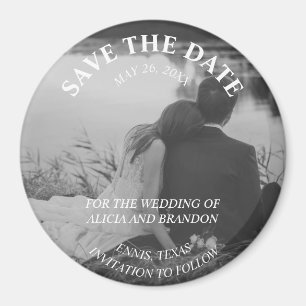 Einfaches elegantes Foto Hochzeit Modernes Schwarz Magnet