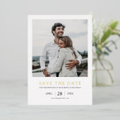 Einfaches elegantes Foto Hochzeit Sichern Sie das  Folieneinladung (Stehend vorne)