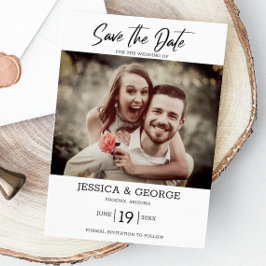 Einfaches elegantes Foto Hochzeit speichern Sie da Einladung