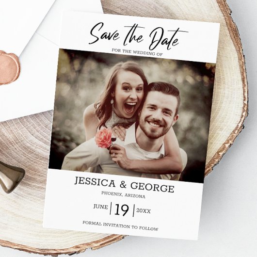 Einfaches elegantes Foto Hochzeit speichern Sie da Einladung
