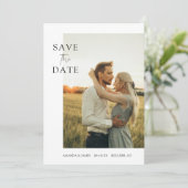 Einfaches elegantes Foto Hochzeit Speichern Sie de Einladung (Stehend Vorderseite)