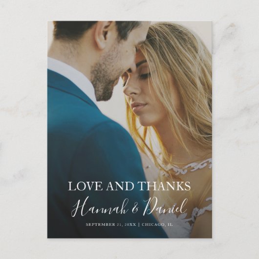 Einfaches elegantes Foto Hochzeit Vielen Dank Postkarte (Vorderseite)