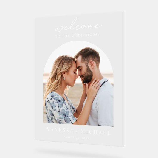 Einfaches elegantes Foto Hochzeit Willkommen Acrylschild (Winkel)